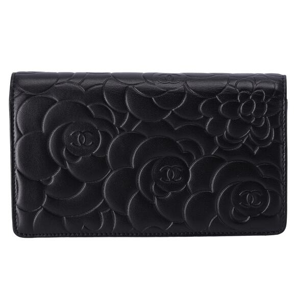 CHANEL Camellia Long Bifold Wallet A36544 Black Lambskin Leather - Picture 3 of 7